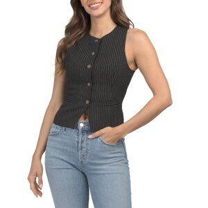 GILLI Black/white Round Neck Button Down Top